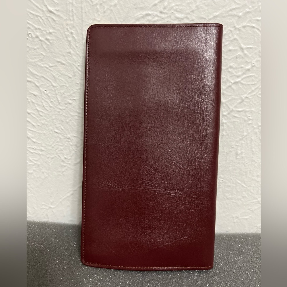 PREOWNED AUTH CARTIER BI-FOLD LONG LEATHER WALLET UNISEX BORDEAUX RED - Picture 2 of 11